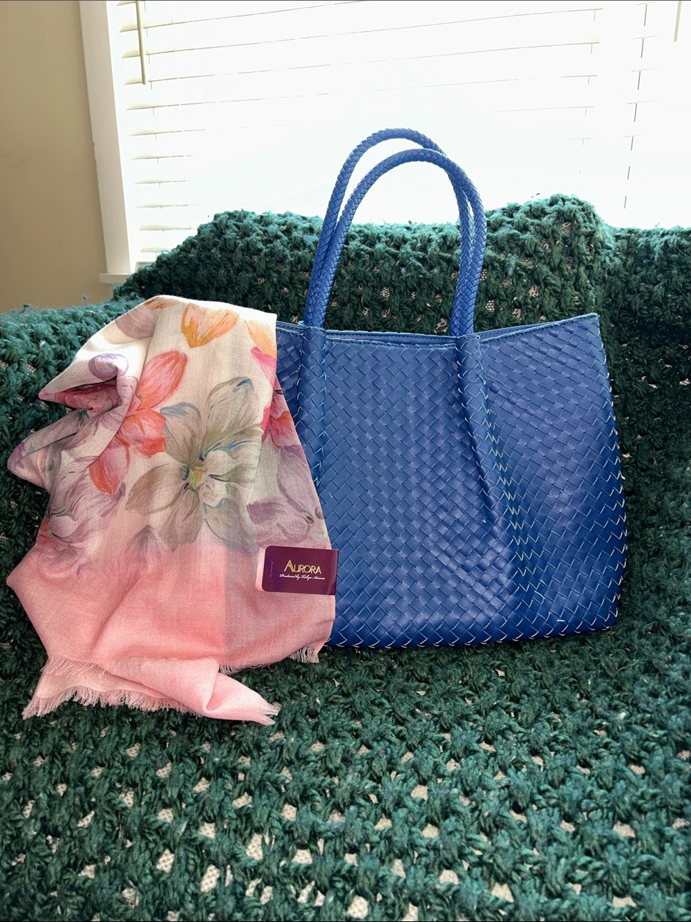 Lulu Dharma Blue Woven Tote with scarf